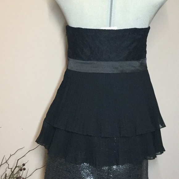 SUZY Shier Black Strapless ruffle Lace and chiffon top Size XS - Picture 4 of 8
